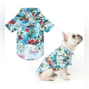 NWT Hawaiian Dog Shirt, Light Blue, Floral, X-Large
